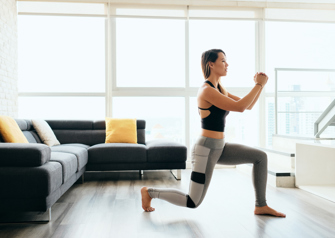 adult woman training legs doing lunges