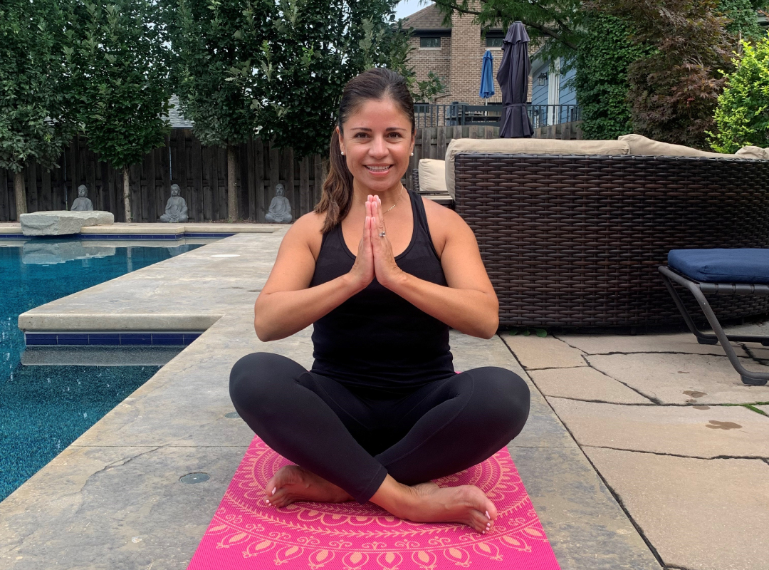 Patient Angelica Kodosky doing yoga