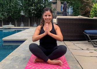 Patient Angelica Kodosky doing yoga